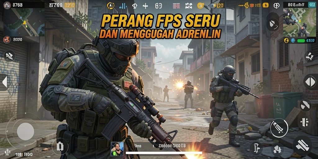 Tampilan aksi pertempuran seru dalam gameplay FPS 8768.