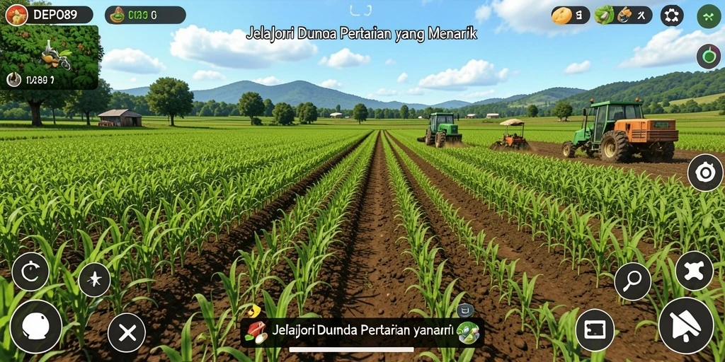 Tangkapan layar utama DEPO89 menampilkan aktivitas bertani yang seru dan interaktif.