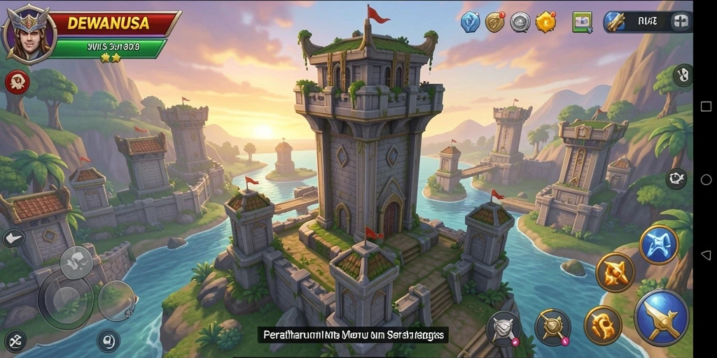 Screenshot DEWANUSA menunjukkan aksi menara dalam pertempuran Tower Defense.