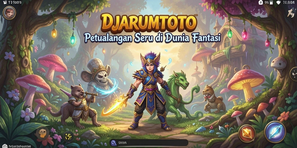 Screenshot gameplay DJARUMTOTO yang menunjukkan petualangan seru di hutan.