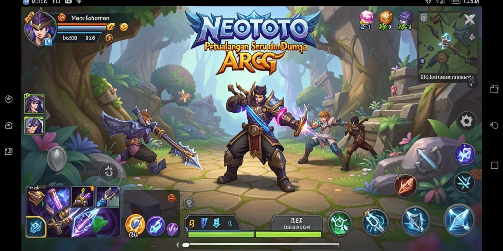 Screenshot gameplay NEOTOTO menampilkan pertarungan epik karakter utama.
