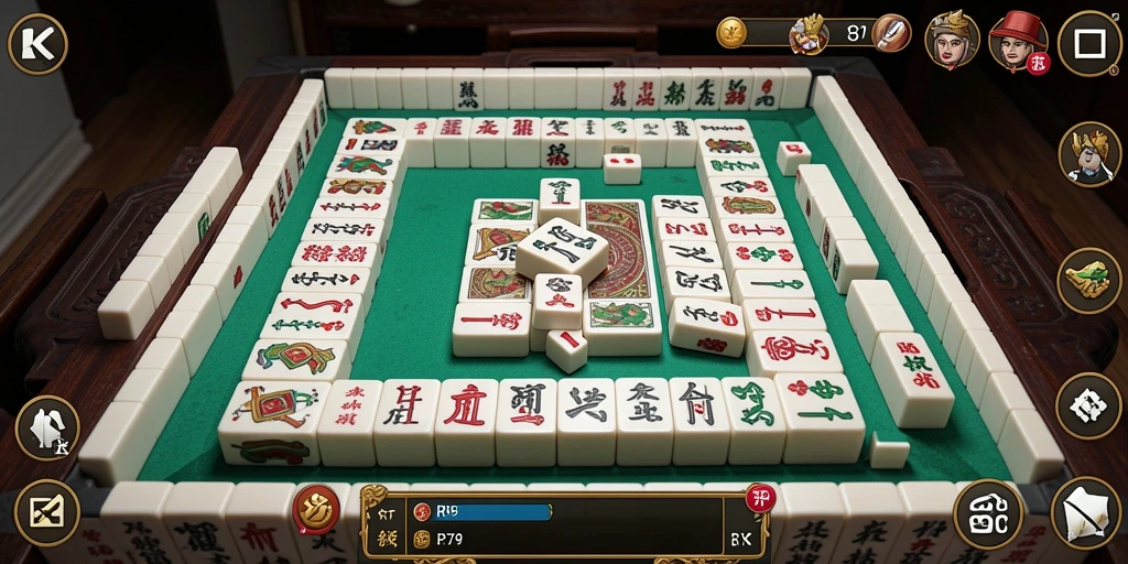 Tampilan gameplay RP79 yang menarik dengan ubin Mahjong berwarna-warni.