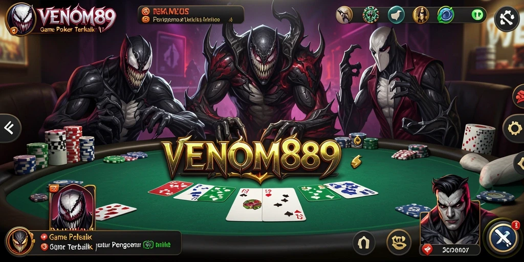 Screenshot permainan VENOM889 yang menunjukkan gameplay Poker yang seru.