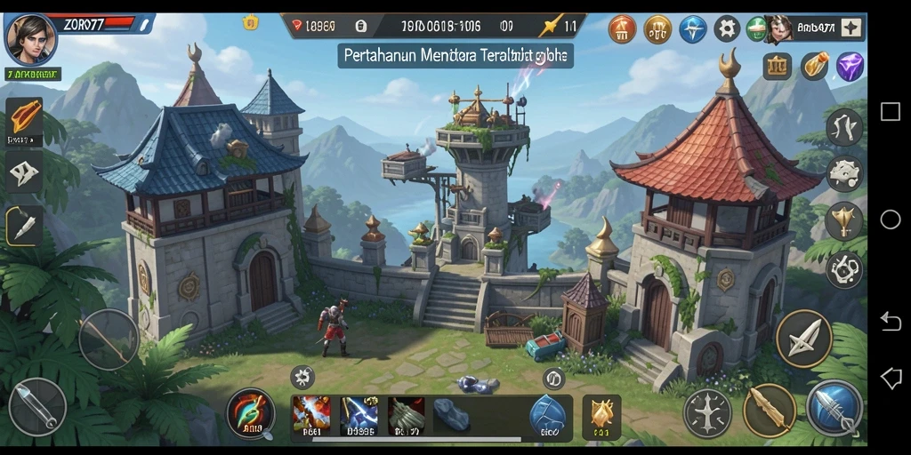 Tangkapan layar menampilkan gameplay menara pertahanan yang intens dan strategis.